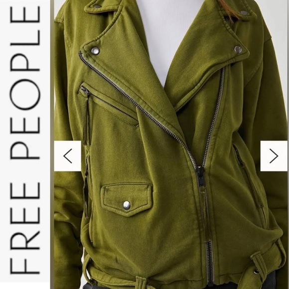 SALE NWT Free People Rebel Rebel Knit Moto Jacket green xs - Picture 4 of 16